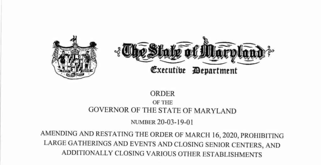 Gov Hogan Executive Order Amended: Malls Closed too